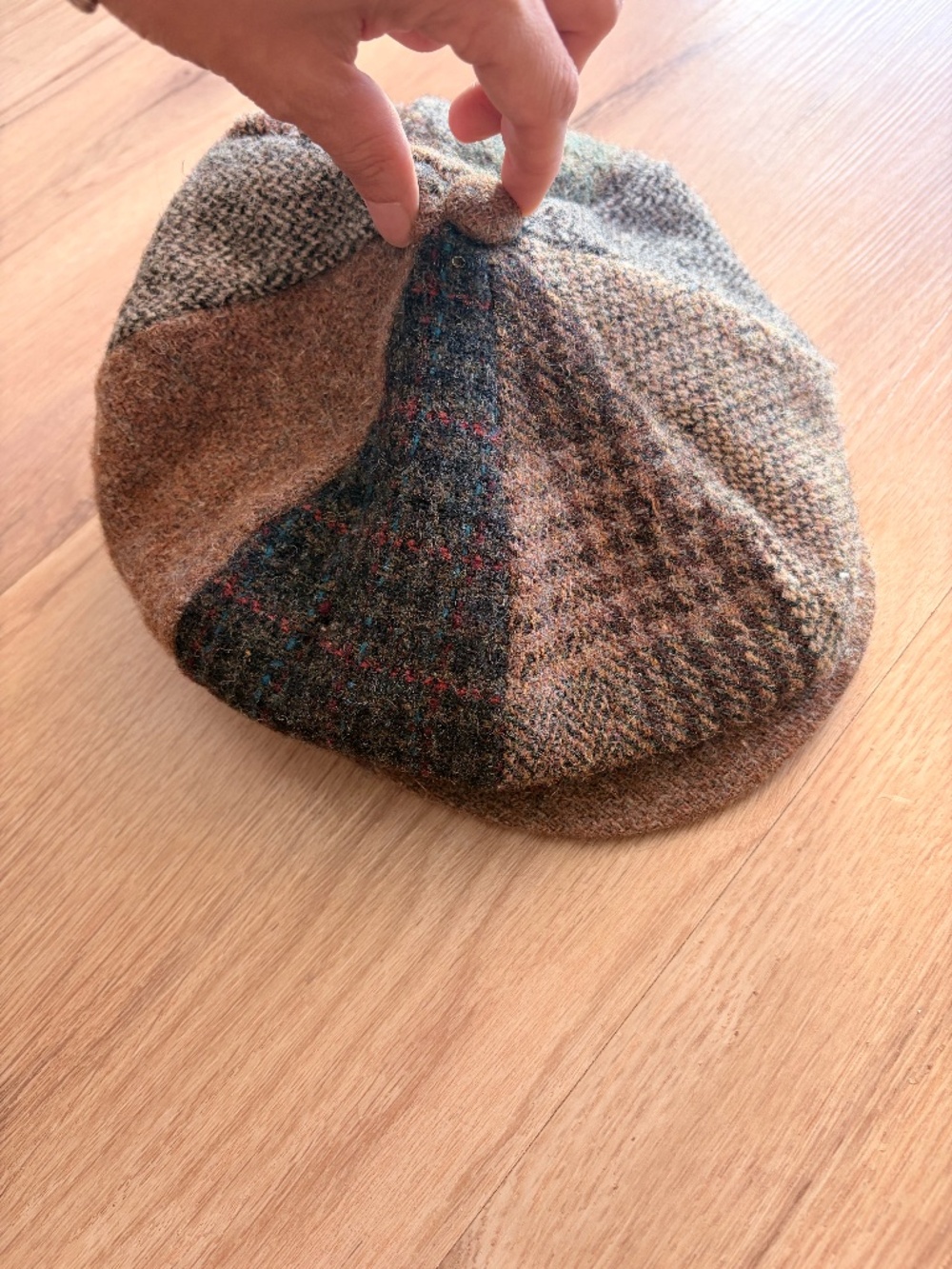 Vintage Harris Tweed Hat Cap Size M Patchwork Newsboy Flat Cap Wool